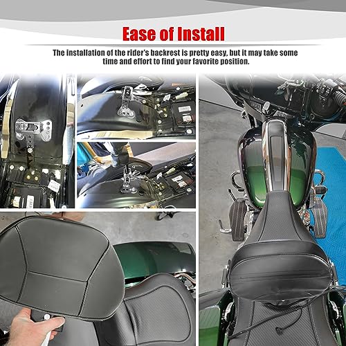 Goldfire Rider Backrest Road King Detachable Adjustable Plug-in Driver Backrest Pad Fits for Harley Street Glide 2009-2024 Ultra Limited FLHTK FLHTKL CVO Limited FLHTKSE Street Glide FLHX Accessories