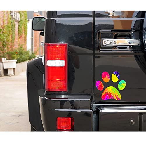 2 Pack 5.1" Rainbow Tie Dye Cat Dog Pawprint Reflective Vinyl Car Decals Stickers Van Trucks Women Men Motorcycle Laptop Decals Skateboard Bike Bumper Window - color: Paw-1
