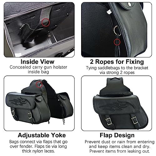 Dream Apparel Naked Cowhide Leather Motorcycle Saddle Bags Throw Over Saddlebags, Motorcycle Side Bags for Honda Shadow Sportster Softail Dyna V-star (Black, No Studs)