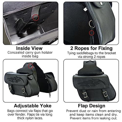 Dream Apparel Naked Cowhide Leather Motorcycle Saddle Bags Throw Over Saddlebags, Motorcycle Side Bags for Honda Shadow Sportster Softail Dyna V-star (Black, No Studs)