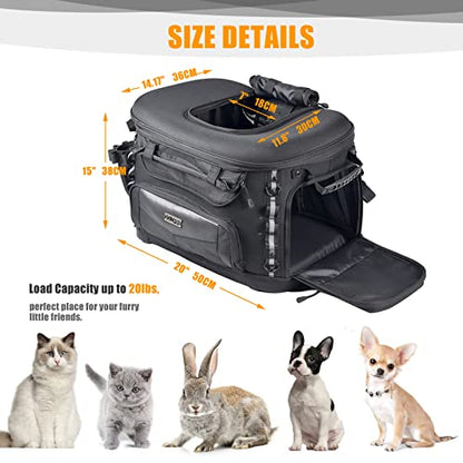 Motorcycle Dog Carrier, Back Seat Vehicle-Mounted Pet Carrier Travel Bag Cat Carrier Bag for Harley Trike Triumph Touring Street Glide Road King CVO (Black)