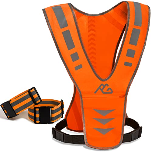 GoxRunx Reflective Running Vest Gear with Reflective Bands for Women Men Safety Reflective Vest for Walking Running Cycling at Night - color: Orange