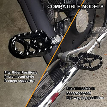 MDPROMCP CNC Motorcycle Wide Foot Pegs Aluminum 360° Roating Adjustable Suitable Compaitble with Dyna Fatboy Iron 883 Sportster 883(Black) - color: Black