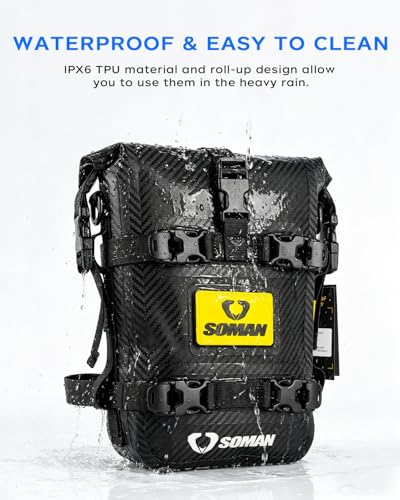 Waterproof Motorcycle Crash Bar Bag 6L, Motorcycle Tail Bag Luggage with Shoulder Straps, Dry Bag Saddle Bag Used in Saddle Rack Rear Fender for Travel & Adventure (Carbon Fiber Pattern) - color: Carbon Fiber Pattern