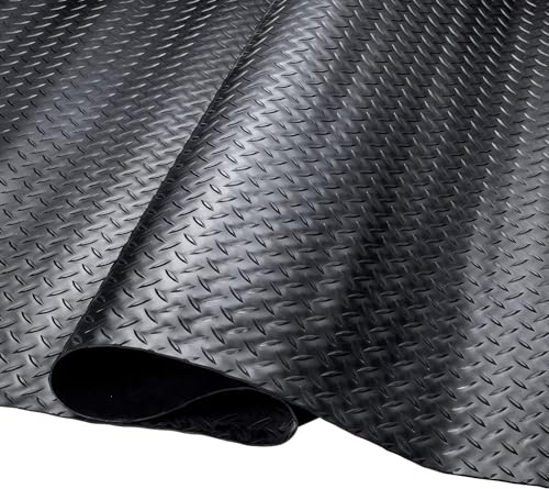 SEAL 4 x 15 FT Premium Garage Floor Mat, Solid 2.8mm Thick Lay-Flat Black Commercial Grade Heavy Duty Parking Mat for Golf Cart, Workbench, ATV, Water/Stain Resistant Runner (Embossed Diamond Plate) - size: 180"L x 48"W x 0.1"Th