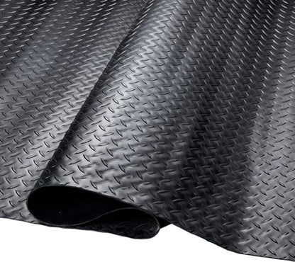 SEAL 4 x 15 FT Premium Garage Floor Mat, Solid 2.8mm Thick Lay-Flat Black Commercial Grade Heavy Duty Parking Mat for Golf Cart, Workbench, ATV, Water/Stain Resistant Runner (Embossed Diamond Plate) - size: 180"L x 48"W x 0.1"Th