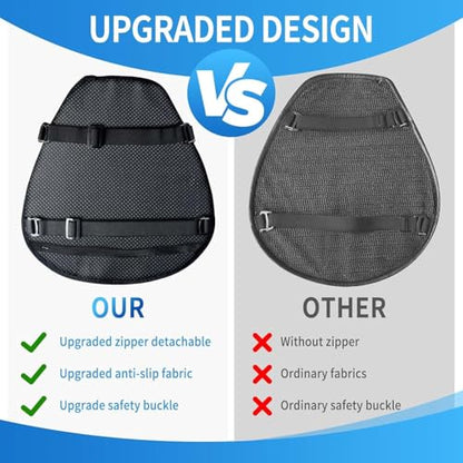 Motorcycle Gel Seat Cushion with Sunshade Cover, Foldable Soft Pressure Relief Pad with 3D-Honeycomb & Petal Ergonomic Design, Shock Absorption & Breathable Motorcycle Gel Seat Pad for Long Rides