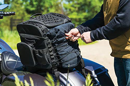 Kuryakyn 5285 Momentum Vagabond Motorcycle Travel Luggage: Weather Resistant Seat/Trunk/Rack Bag with Sissy Bar Straps, Black