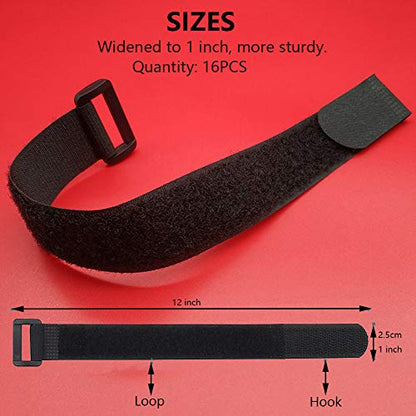 [16 Pack] Cable Straps 12 inch, Reusable Fastening Cable Ties Set, Adjustable Multipurpose Hook and Loop Securing Cinch Straps for Cord Management (1 inch Wide) by Tangser - size: 1'' x 12 '' - 16 pcs