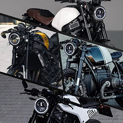 7 Inch LED Motorcycle Headlight Round DOT Approved With Housing Bucket Turn Signals DRL Halo Ring Angle Eyes Hi/Lo Beam Headlight w/Fork Clamp Bracket for H-arley Honda Yamaha Motorcycle - size: 7in Motorcycle Headlight with Halo Ring DRL
