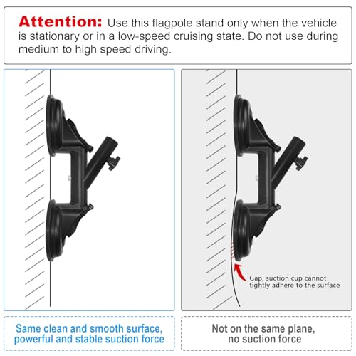 Flag Pole Mount for Car RVs, Suction Cup Flagpole Holder, Universal Strong Suction Stable Holds Flags, Heavy Duty Metal Quick Flag Mount Compatible with Camper, Truck, Boats, Yachts