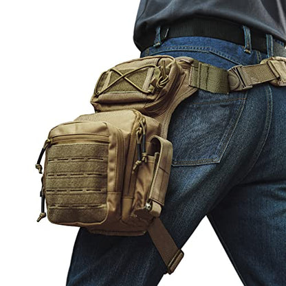 Drop Leg Bag for Men Women Military Tactical Thigh Pack Pouch Multifunctional Tactical Package Outdoor Hiking Thigh Bag - color: Coyote Brown