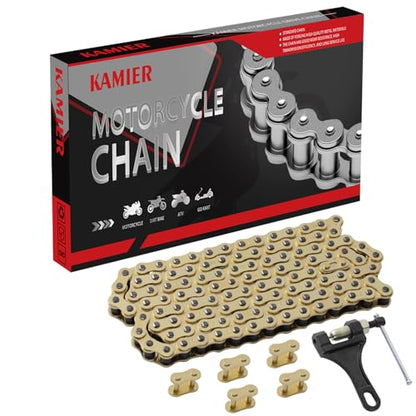 KAMIER 428 Drive Chain 116 Links Gold with Chain Breaker Tool for 110cc 125cc TTR125 YZ85 CB125 Apollo RFZ DB-X18 X19 Suzuki JR80 RM85 TaoTao Chinese Pit Dirt Bike 4 Wheeler ATV Quad Heavy Duty Parts - style: 116