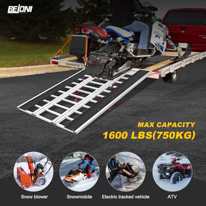 BEJONI 85" L Tri-Fold Snowmobile Ramp, Extra-Wide Aluminum Loading Ramps, 1600LBS, Heavy-Duty ATV Ramp for Pickup Truck, Trailer, UTVs, ATVs, Motorcycles, Dirt Bikes, Winter Gift for Man - size: 85'' L - 1600lbs Load Capacity