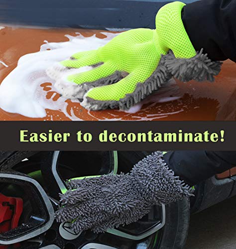 BokWin 2-Pack Car Wash Mitt Scratch Free, 5-Finger Microfiber Wash Mitts, Car Interior Exterior Cleaning Gloves, Auto Chenille Washing Sponge Kits for Cleaning Wheel Tight Spot - color: Grey