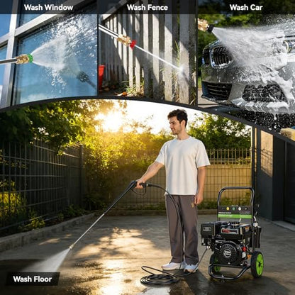 Gas Powered Pressure Washer 4200 PSI Gas Power Washer 4.0 GPM 212CC Commercial High Pressure Washer, with Spray Gun and Extension Wand, 5 Quick Connect Nozzles, Copper Pump (Dark Black)