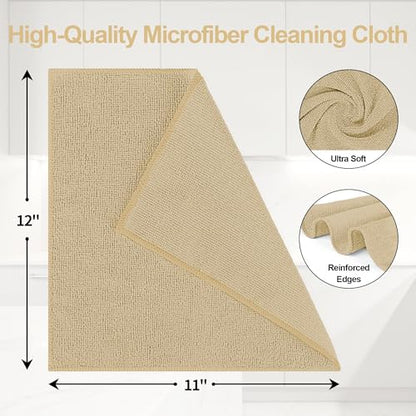 Microfiber Cleaning Cloth, 12 Pack Biege Cleaning Rags,12" X 11" Lint Free Dish Towels Wash Cloths, Reusable Microfiber Towels for Home and Kitchen Bathroom Apartment Cleaning Supplies - color: Beige, size: 12 Pack