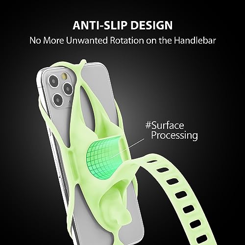 Bone Bike Tie 4, Bike Cell Phone Mount for Handlebar, Scratch-Free Silicone Holder with Anti-Slip Design, Universal Cycling Phone Holder Compatible with Most Smartphones (Luminous - Handlebar) - color: Bike Tie 4 - Luminous