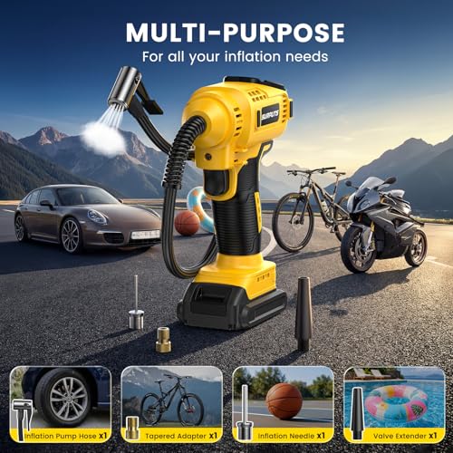 Tire Inflator Air Compressor Compatible with Dewalt 20V Battery, 150PSI Cordless Portable Air Pump with Digital Pressure & Auto Shut-Off, LED Light for Car Motorcycles Bike Ball (Tool Only)