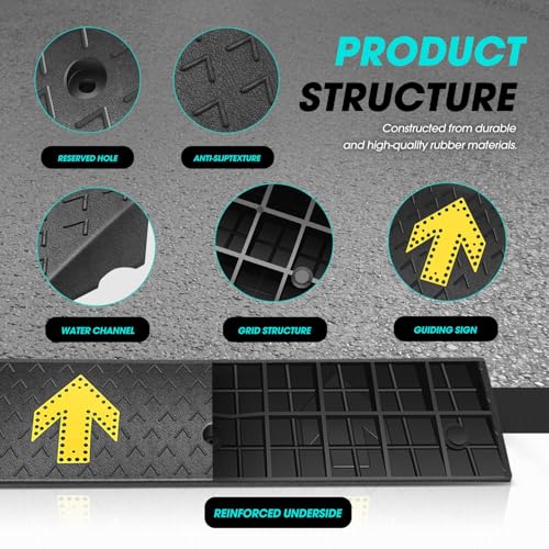 DNA Motoring 2pcs 5.3" Rise Rubber Arrow Curb Ramp Heavy Duty Loading Threshold Ramp 37.4" W x 13.8" D x 5.3" H for Loading Dock, Warehouse, Motorcycles, Cars, TOOLS-00651 - style: 5.3 in 2pcs w/Arrow