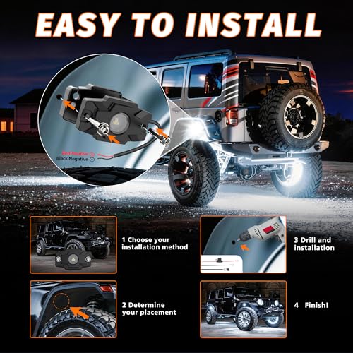 LED Rock Lights Trail Rig Lamp Rocklights 6500K Pure White LED Neon Underglow Lights IP68 Waterproof 9-24V for Off Road Truck Golf Carts ATV UTV SUV SXS RV Motorcycle Boat (2 Pods) - color: 2 Pods