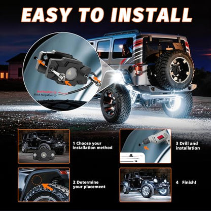 LED Rock Lights Trail Rig Lamp Rocklights 6500K Pure White LED Neon Underglow Lights IP68 Waterproof 9-24V for Off Road Truck Golf Carts ATV UTV SUV SXS RV Motorcycle Boat (2 Pods) - color: 2 Pods