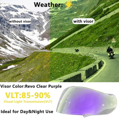 Neotec 2 Helmet Visor Replacement for,CNS-3 UV Protection Helmet Face Shield Compatible with SHOEI Neotec 2(Revo Clear Purple-Day and Night Use) - color: Revo Clear Purple-day and Night Use