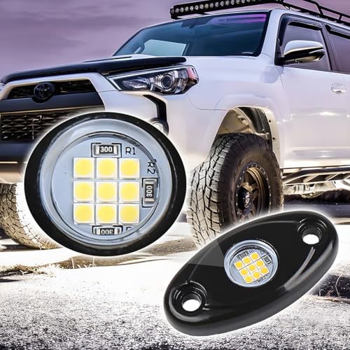 4PCS Car LED Rock Lights, High Brightness Waterproof Vehicle Underglow Fender Lights, Multifunction Auto Neon Trail Rig Lighting Accessories, Universal for Pickup ATV Off Road (White) - color: White