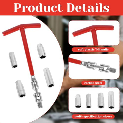 5 Pcs Spark Plug Socket Wrench T-Handle (14mm/16mm/18mm/21mm) Universal 5/8" & 13/16" Spark Plug Gap Tool for Small Engine, Lawn Mower Motorcycle Accessories Small Motor Vehicles