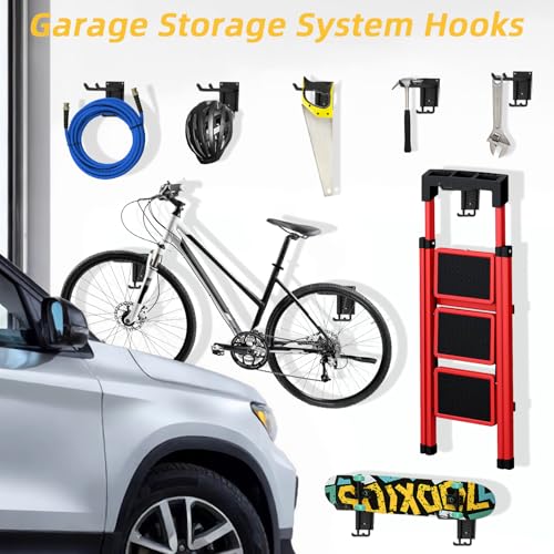 6 Pack Garage Hooks Heavy Duty Steel Garage Storage Hooks Two-Tire Wall Hooks for Organizing Tools Ladders Tires Bikes Garden