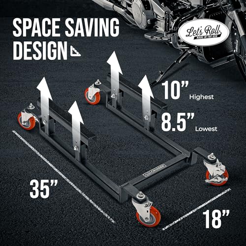 Let's Roll Cruiser Standard Package Deal Motorcycle Dolly and Lift - 1200 LB Heavy Duty Scissor Motorcycle Lift Jack & Dolly for Garage Storage, Scissor Lifts Jack and Moving Dolly - Made in The USA - style: Standard