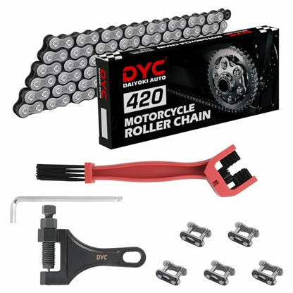 DYC 420 Chain 132 Links Cut-to-Fit w/Master Link + Chain Breaker Tool & Chain Brush for Mini Bike, Pit Bike, Dirt Bike, ATV & Go Kart (Coleman, Baja, SSR, TaoTao, Coolster, Apollo, Kazuma) - size: 420-132L