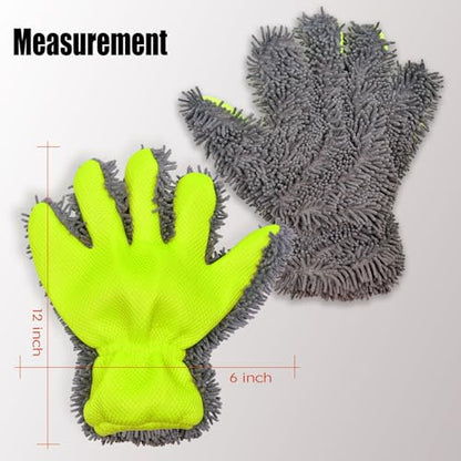 Car Wash Mitt Microfiber Scratch Free,Premium Chenille Ultra-Soft Car Wash Gloves,Thickened Inside Coated Swirl-Free Finish 5-Finger Design Detailing for Cleaning Car Wash Brush,2-Pack Green - color: Car Wash Mitt Green 2p