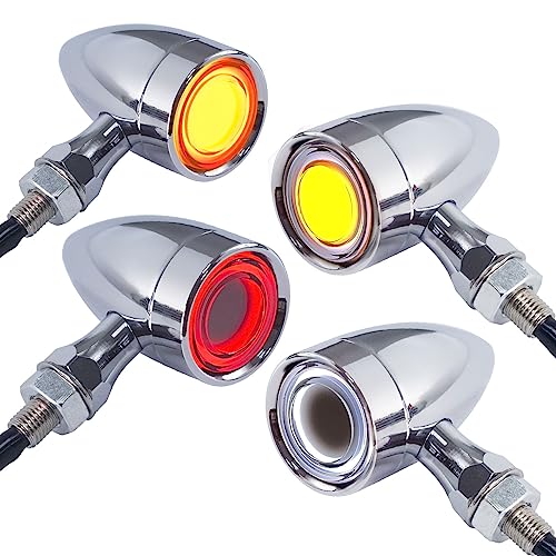 FATECIM 4X Motorcycle 40 LED Bullet Tail Lights Turn Signals Running Brake Stop Lights Motorbike Taillights Rear Front Blinkers Indicators for Bobber Harley Honda Yamaha Suzuki Kawasaki Chopper Chrome - color: Chrome-4PCS