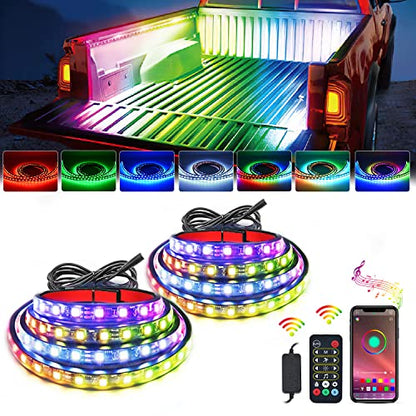 Nilight Truck Bed Light Strip RGB-IC LED Bar for Pickup Multi Dream Color DIY Music Synchronous with APP and RF Remote Control 2PCS 60 inch Cargo Lighting - color: 2Pcs 60Inch RGBIC Bed Strip w/Remote+APP