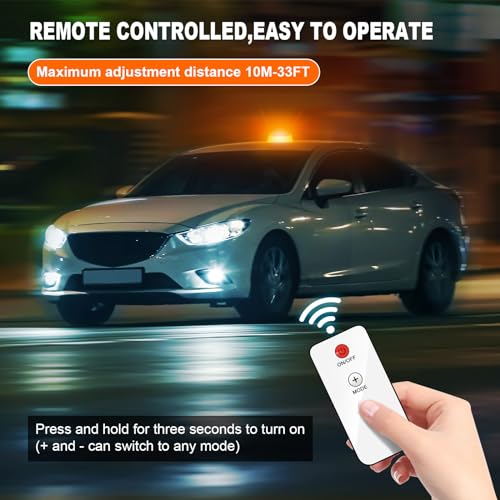 AnTom Remote Control Wireless Strobe Lights, Waterproof Rechargeable LED Battery Powered Beacon Light with Strong Magnetic Base, Vehicle Emergency Flashing Warning, Amber