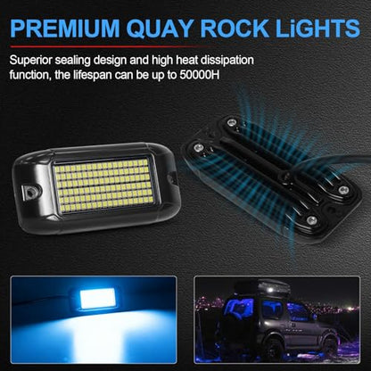 Nicoko 108 High-Power LEDs per Pod 4Pods Pure Blue Rock Lights Ultra-Bright Offroad Underglow Kit Advanced Heat Dissipation IP68 Waterproof for Truck, SUV, UTV, ATV, RZR - size: Pure blue rock lights