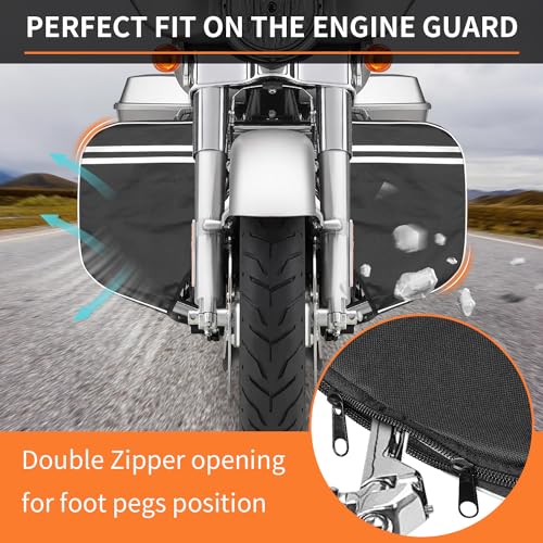 AUFER Motorcycle Highway Crash Bar Cover Soft Lowers Chaps Leg Warmer Bag With Storage Bag Compatible With For Harley Touring Street Glide Road King Road Glide Electra Glide Trike Models 1980-2024 - size: Engine Guard Cover