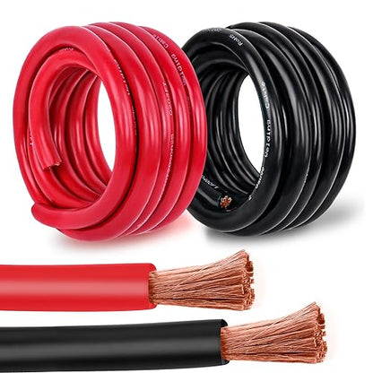 2/0 Gauge Battery Cable Copper Wire, 25FT Red+25FT Black 2/0 AWG Welding Cable Standard USA OFC Wire for Automotive, Battery, Solar, Marine and Generator - size: 2/0 Gauge 25FT