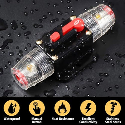 40 Amp Circuit Breaker Switch 40A Waterproof Fuse Inline Holder Resettable Fuse Manual Reset 12V-48V DC for Car Audio Sound Amplifier System RV Home Marine Boat Truck - style: 40A