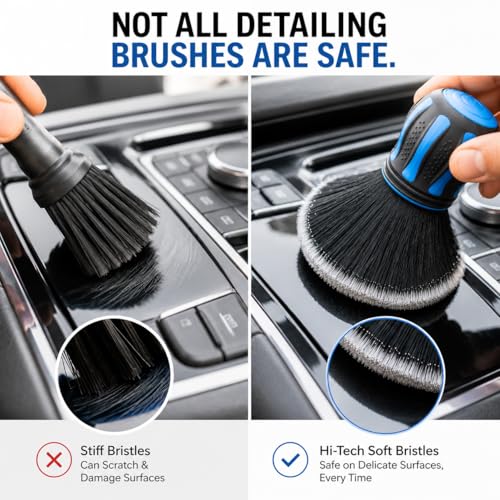 Hi-Tech Ultra Soft Detailing Brush – Scratch-Free Interior & Exterior Cleaning Tool with Gentle Bristles – Ergonomic Rubber Grip for Dashboards, Screens, Trim, Emblems & Auto Detailing