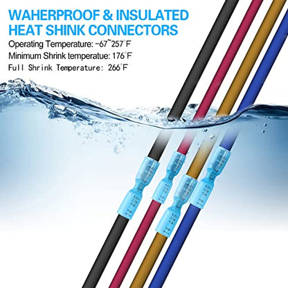 100 PCS 16-14 AWG Waterproof Heat Shrink Quick Disconnect Connectors, Crimp Electrical Wire Female Spade Connectors Insulated Disconnect for Marine Automotive Motorcycle Home Wiring (Blue) - size: [16-14 AWG] Female x 100