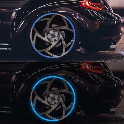 12PCS Reflective Car Wheel Stickers, Night Safety Warning Bicycle Stickers, Anti-Scratch Reflective Rim Decals for Car Motorcycle Cycling Bike (Blue) - color: Blue