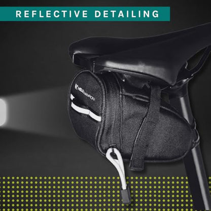VeloChampion Black Bike Seat Pack Under Saddle Bag | 1 Litre Storage | Ideal for Mountain Road or Hybrid Bikes | Reflective | Water Resistant | Perfect for Repair Kits and Cycling Accessories