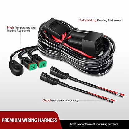 Nilight - 10036W 14AWG 11.5 Feet DT Connector Wiring Harness Kit LED Light Bar 12V On Off Switch Power Relay Blade Fuse for Off Road Lights LED Work Light-2 Leads - size: 14AWG Wiring Harness-2 Leads