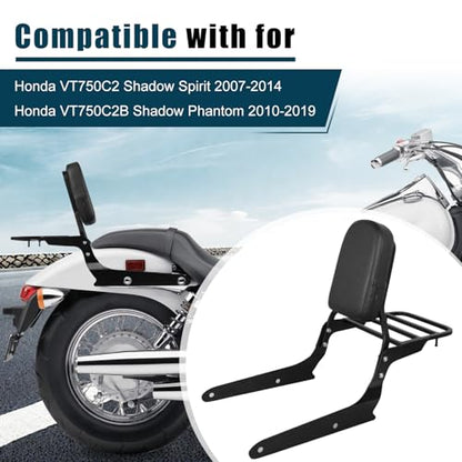 Motorcycle Passenger Backrest Sissy Bar With Back Rest Cushion Pad And Luggage Rack Compatible With For Honda Shadow Spirit 750 VT750C2 2007-2014 Shadow Phantom VT750C2B 2010-2019