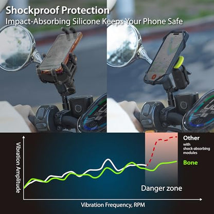 Bone Moto Tie Connect Kit 3 - Mirror Stem, Magnetic Motorcycle Phone Mount, Detachable & 360° Rotatable, Heavy Duty & Shock-Absorbing Scooter Phone Holder for 4.7"–7.2" Smartphones (Mirror Mount) - style: Motorcycle - Mirror Stem
