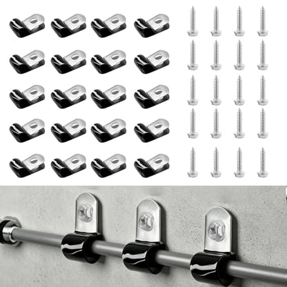 Brake Line Clips 20PCS, 8mm Rubber Coated with 20 Screws (19mm) for 3/16 Inch Tube Hose, Durable Cable Clamps for Automotive Use, Insulated Metal Brake Line Clamp, Secure Hold, Easy Install