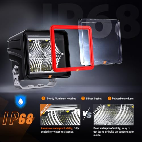 Nilight 3 Inch Cube LED Pod Light Bar 20W 2100LM Super Flood Screw-Less Offroad Driving Work Lights w/16AWG DT Wiring Harness Kit for Truck UTV 4x4 ATV Motorcycle - color: Indirect 4LED Flood Pod-White