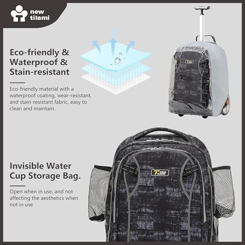 NEW TILAMI 20" Rolling Backpack for Teens Adults, Climbing Stairs Waterproof Backpack with Wheels for School Business Trave Camping with Laptop Compartment, Fit 17 Inch Laptop, Grey Mosaic - color: Grey Mosaic